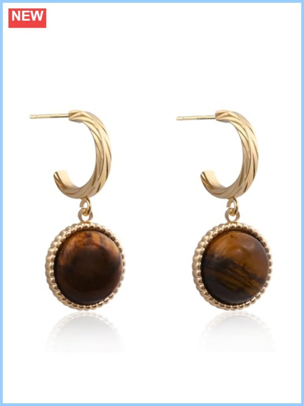 14K Gold Plated Tiger Eye Dangle Drop Earrings